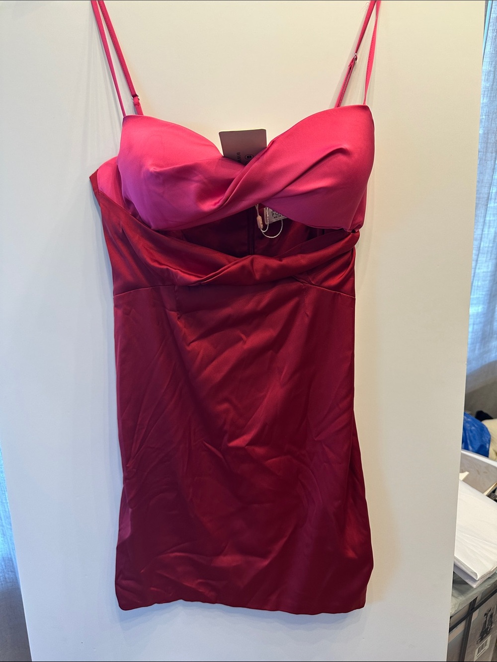 Oh Polly Satin Mini Dress in Vibrant Red